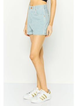 Wrangler Women Regular Fit Stripe Denim Short, Light Blue  - Image 4