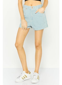 Wrangler Women Regular Fit Stripe Denim Short, Light Blue  - Image 1