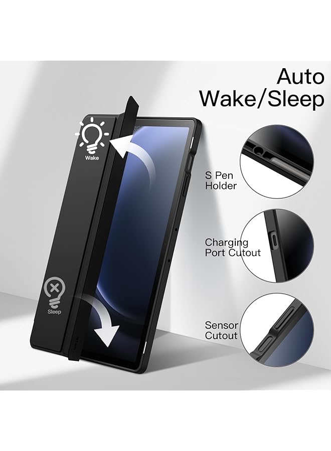 جي تيك حافظة لجهاز سامسونج جالكسي تاب S9 Fe+ S9 Fe Plus مقاس 12.4 بوصة مع حامل قلم S، غطاء خلفي شفاف صلب من البولي كربونات مع حامل ثلاثي الطيات وخاصية الاستيقاظ التلقائي باللون الأسود - Image 5