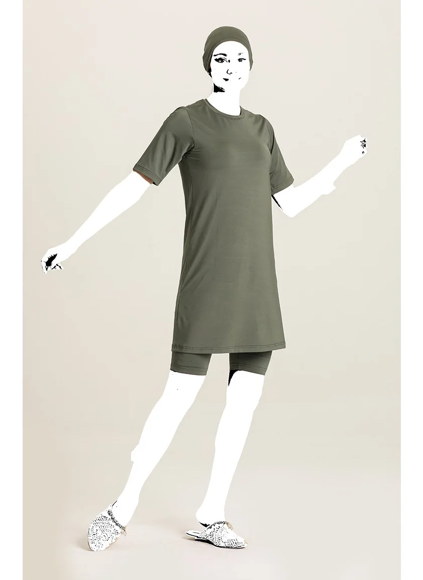 Sefa Merve Short Sleeve Pool Swimsuit 22700-02 Khaki Green