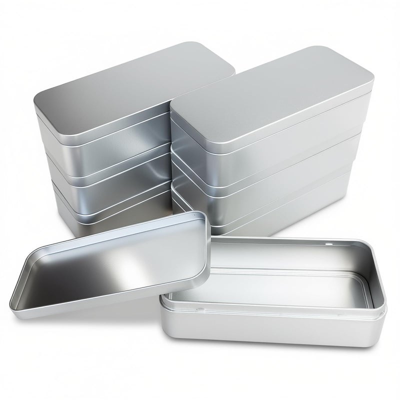 Thintinick 7 Pieces Rectangular Metal Empty Tins Containers Basic Necessities Home Storage Organizer Mini Box Set, 5.9 x 2.75 x 1.57 inches (Silver) - Image 1