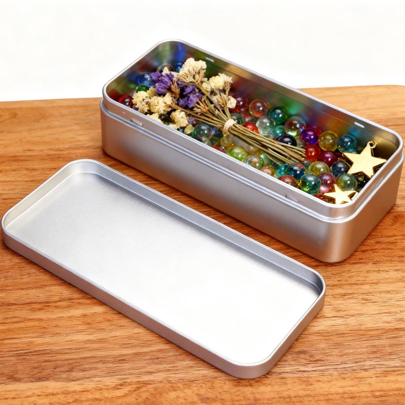 Thintinick 7 Pieces Rectangular Metal Empty Tins Containers Basic Necessities Home Storage Organizer Mini Box Set, 5.9 x 2.75 x 1.57 inches (Silver) - Image 3