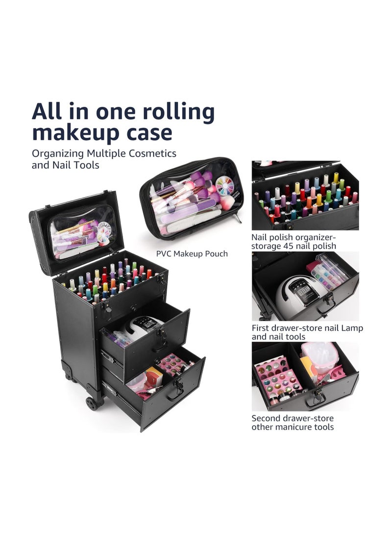 Professional Cosmetic Trolley Train Case With Drawers  - Image 3