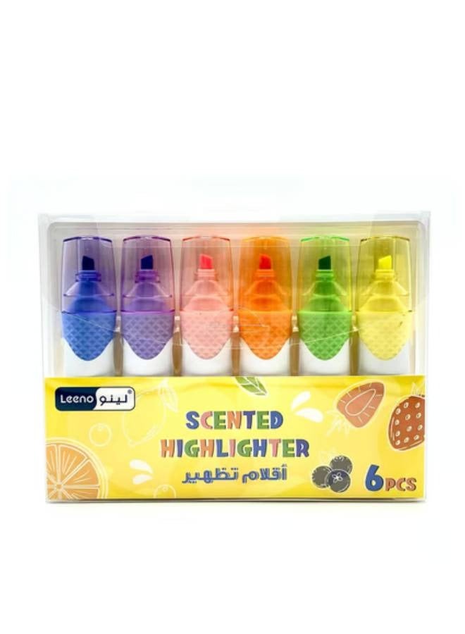 LEENO قلم تحديد برائحة الفاكهة علبة 6 قطع - Image 1