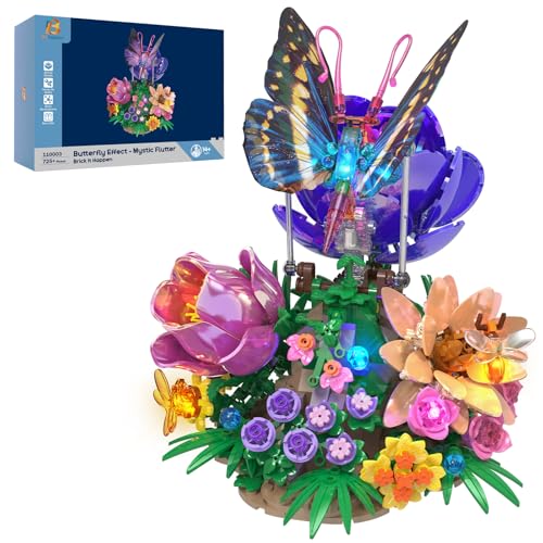 Brihappen Butterfly Building Sets with Moving Wings LED Lights Botanical Flowers Collection Building Blocks for Adults Butterfly Gifts Model Building Kits for Mom Girlfriend Wife on Birthday Valentines Day - Image 1