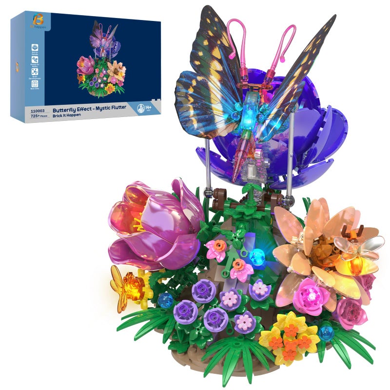 Brihappen Butterfly Building Sets with Moving Wings LED Lights Botanical Flowers Collection Building Blocks for Adults Butterfly Gifts Model Building Kits for Mom Girlfriend Wife on Birthday Valentines Day - Image 3