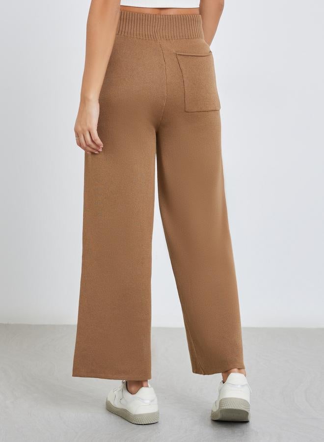 Styli Flat Knit Wide Leg Pants with Drawstring Waist - Image 4