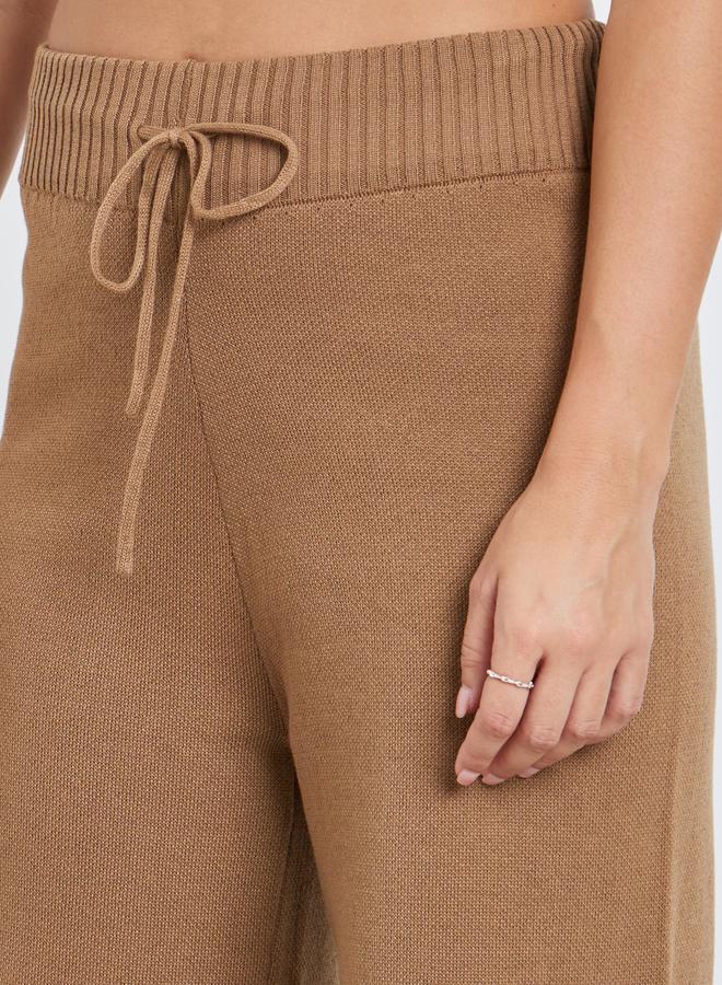 Styli Flat Knit Wide Leg Pants with Drawstring Waist - Image 3
