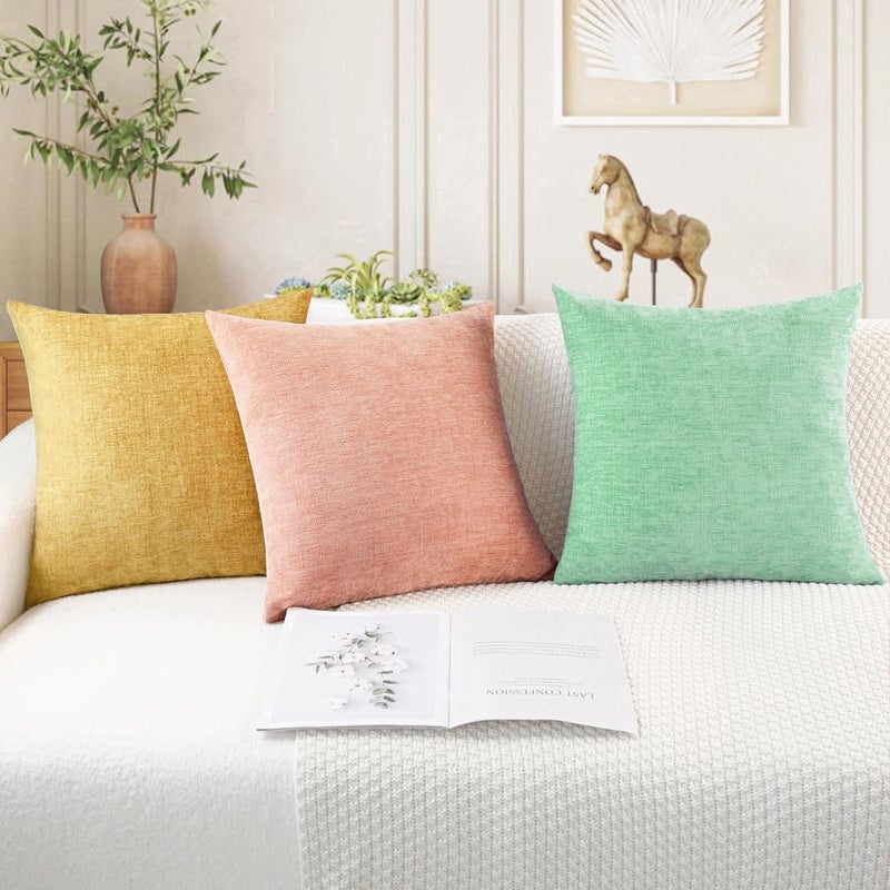 CaliTime Throw Pillow Covers Decorative 24 X 24 Inches Pack of 2 Cozy Chenille Cushion Cases for Couch Sofa Bed Living Room Home Grey Green - Image 5