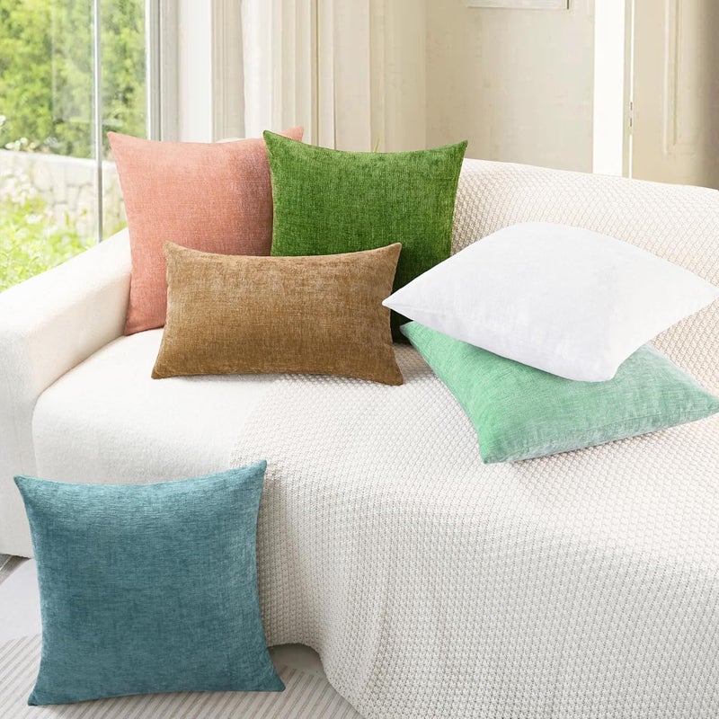 CaliTime Throw Pillow Covers Decorative 24 X 24 Inches Pack of 2 Cozy Chenille Cushion Cases for Couch Sofa Bed Living Room Home Grey Green - Image 4