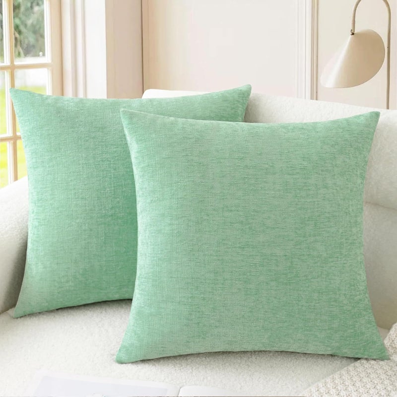 CaliTime Throw Pillow Covers Decorative 24 X 24 Inches Pack of 2 Cozy Chenille Cushion Cases for Couch Sofa Bed Living Room Home Grey Green - Image 1