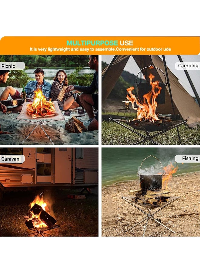 جُودِيَّة حفرة نار محمولة للتخييم، موقد نار خارجي قابل للطي مع حقيبة حمل، وعاء شواء شبكي مصنوع من الفولاذ المقاوم للصدأ مناسب للنزهات، وإشعال النار، والساحات، والفناء الخلفي، والحدائق - Image 2