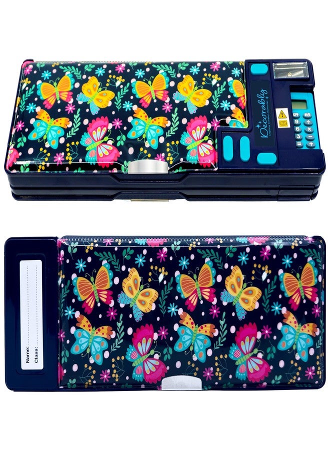 Decorably Pop Up Butterfly Multifunctional Pencil Case for Girls with Calculator, Sharpener, Pen Slots, Mini Drawer and 2 Main Compartments with Magnetic Closure - Back to School Gift for Kids - Image 1