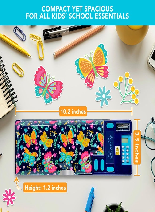 Decorably Pop Up Butterfly Multifunctional Pencil Case for Girls with Calculator, Sharpener, Pen Slots, Mini Drawer and 2 Main Compartments with Magnetic Closure - Back to School Gift for Kids - Image 4