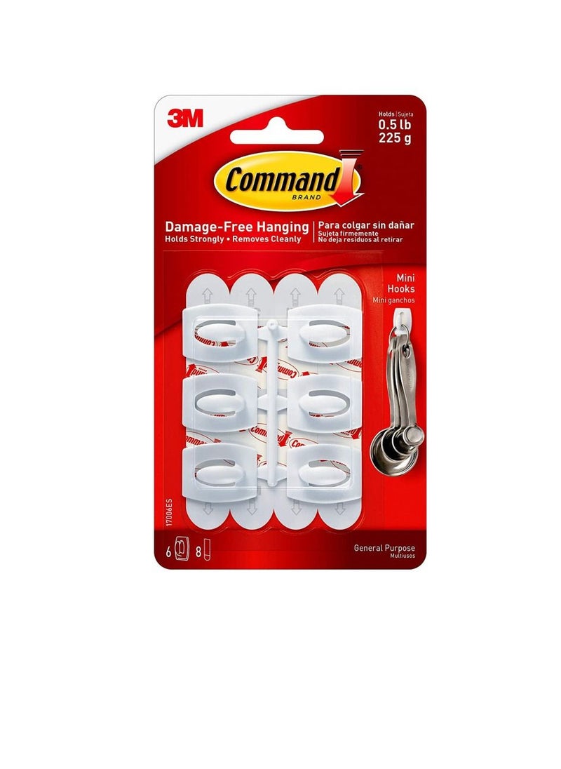 3M - White 6pcs Mini Hooks With Strips - Image 1