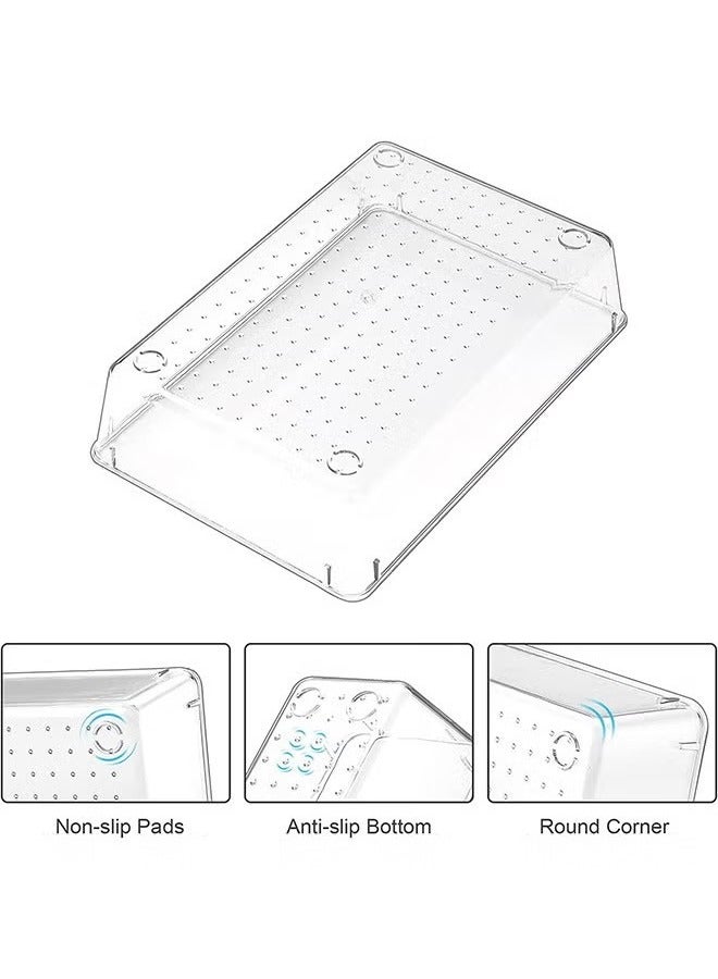 مجموعة من 16 قطعة من أدوات تنظيم الأدراج البلاستيكية الشفافة (4 أحجام) صواني تخزين بلاستيكية لأدوات المطبخ والمكياج والحمام والتزيين ومكتب العمل وأدراج الخزانة - Image 2