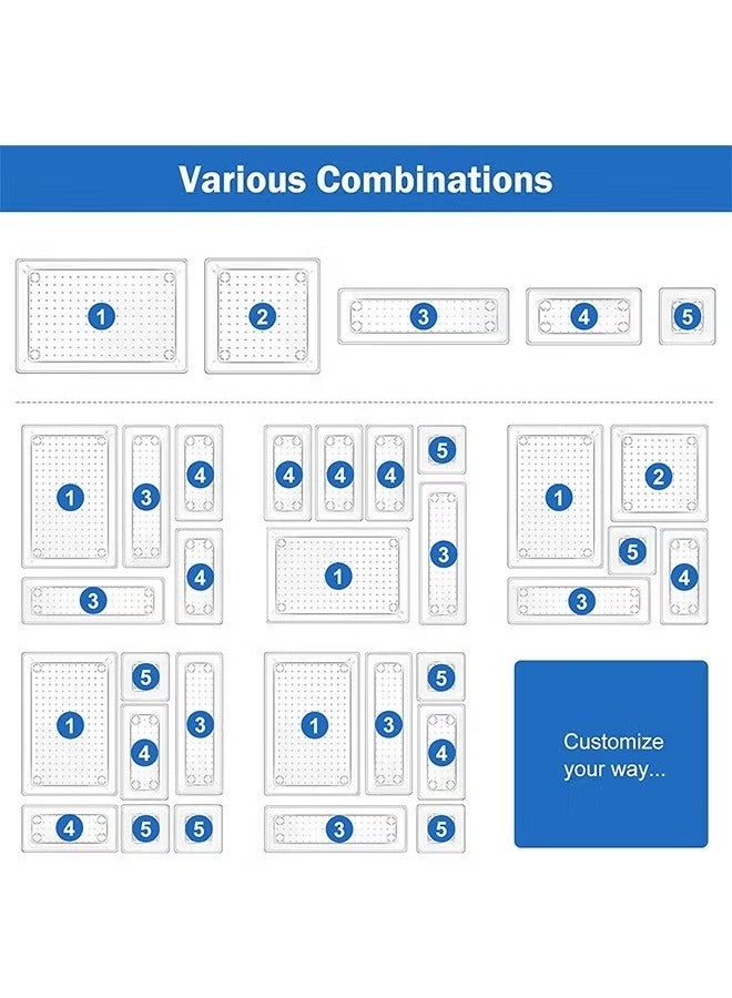 مجموعة من 16 قطعة من أدوات تنظيم الأدراج البلاستيكية الشفافة (4 أحجام) صواني تخزين بلاستيكية لأدوات المطبخ والمكياج والحمام والتزيين ومكتب العمل وأدراج الخزانة - Image 3