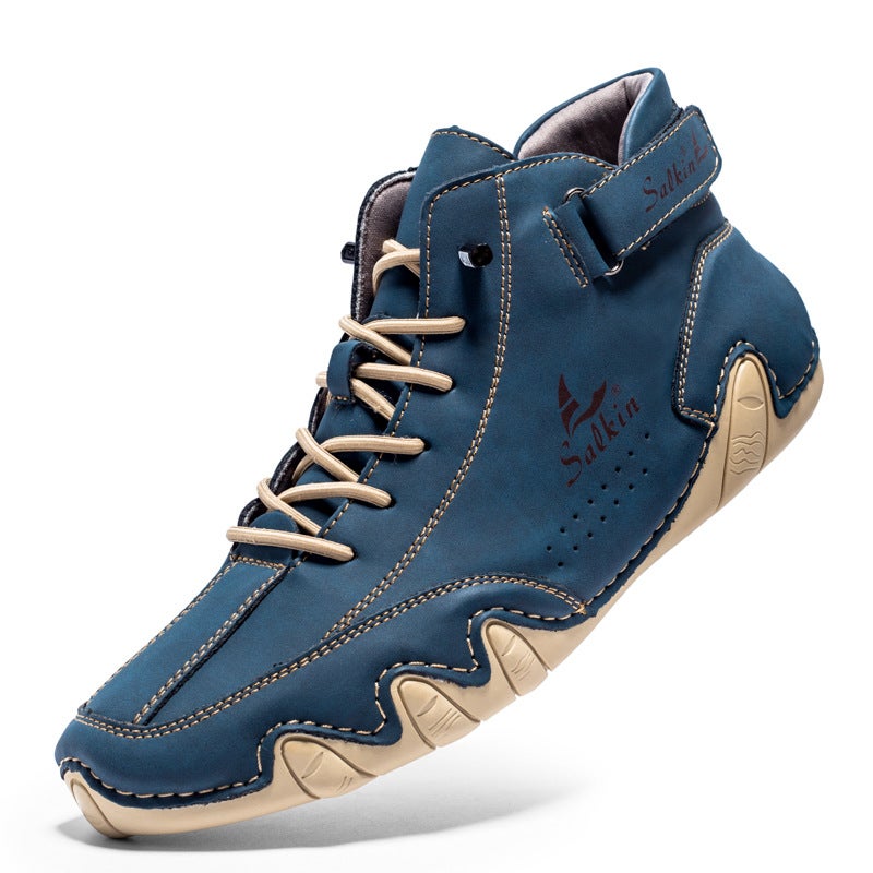 Men's Casual High-Top Boots Breathable PU Leather Round Toe Velcro - Image 2
