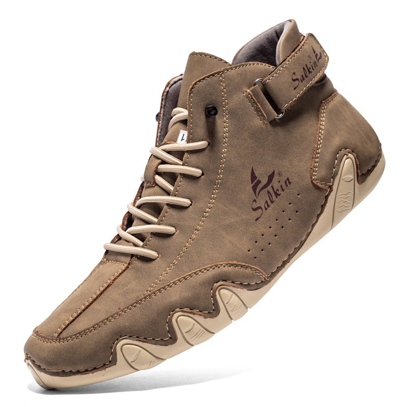 Men's Casual High-Top Boots Breathable PU Leather Round Toe Velcro - Image 3