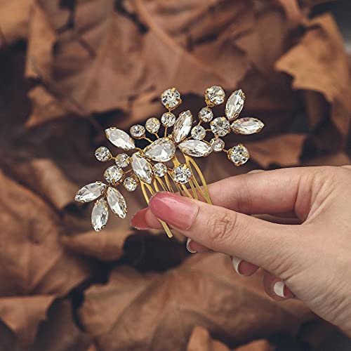 Catery Crystal Wedding Hair Comb Gold Rhinestone Bridal Hairpieces Bridesmiad Clips Accessories for Brides and Women (Gold) - Image 3