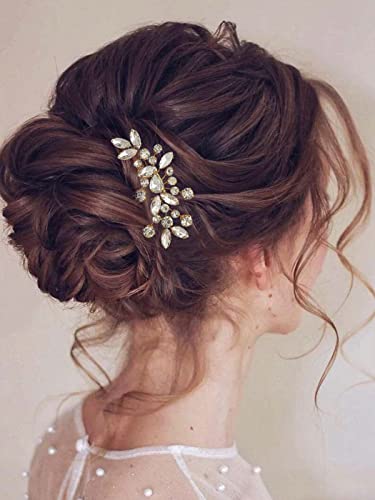 Catery Crystal Wedding Hair Comb Gold Rhinestone Bridal Hairpieces Bridesmiad Clips Accessories for Brides and Women (Gold) - Image 4