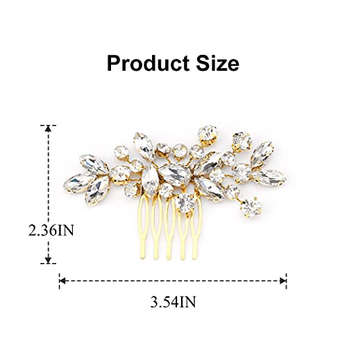 Catery Crystal Wedding Hair Comb Gold Rhinestone Bridal Hairpieces Bridesmiad Clips Accessories for Brides and Women (Gold) - Image 2
