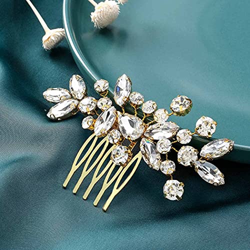 Catery Crystal Wedding Hair Comb Gold Rhinestone Bridal Hairpieces Bridesmiad Clips Accessories for Brides and Women (Gold) - Image 1