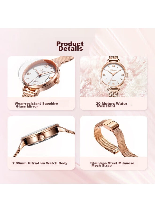 Rossini Women's Watch, Qixi Valentine's Day Gift, Ladies Quartz Watch, Fashionable Simple White Dial With Steel Strap 619920 - Image 3