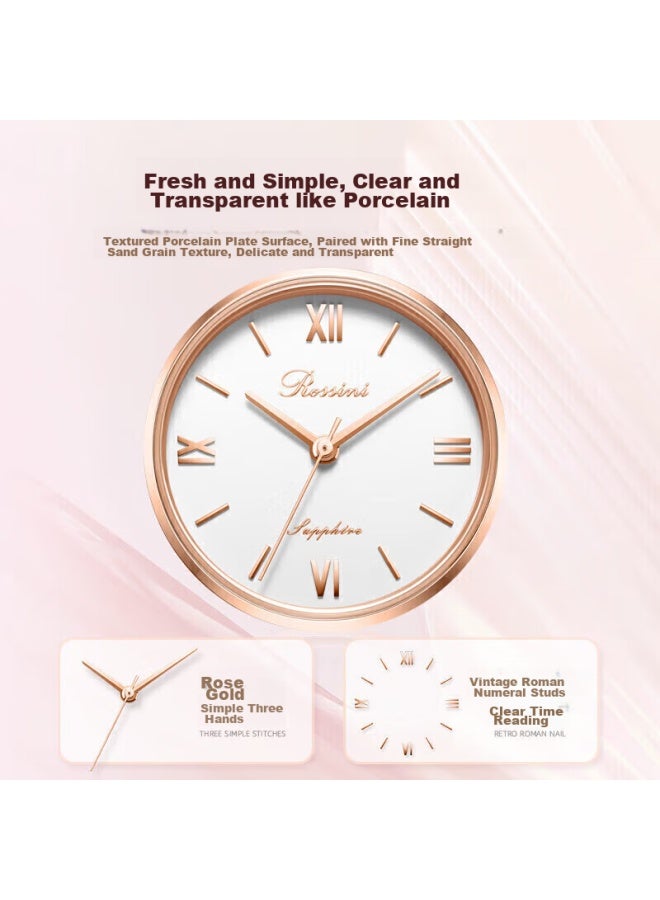 Rossini Women's Watch, Qixi Valentine's Day Gift, Ladies Quartz Watch, Fashionable Simple White Dial With Steel Strap 619920 - Image 4