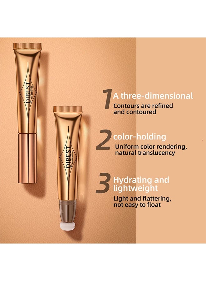 QiBest Blusher Highlighter with Cushion Applicator Attached Easy to Blend Long Lasting & Smooth Natural Matte Finish Lightweight Super Silky Cream Contour Multifunctional Makeup Pen Stick #04 - Image 3
