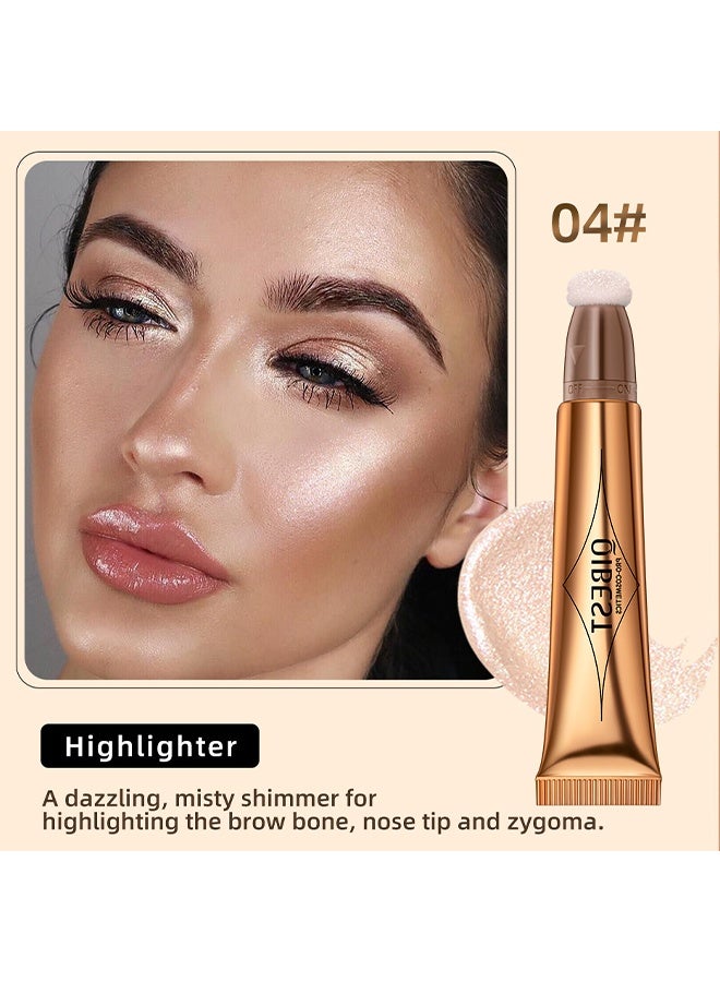 QiBest Blusher Highlighter with Cushion Applicator Attached Easy to Blend Long Lasting & Smooth Natural Matte Finish Lightweight Super Silky Cream Contour Multifunctional Makeup Pen Stick #04 - Image 2