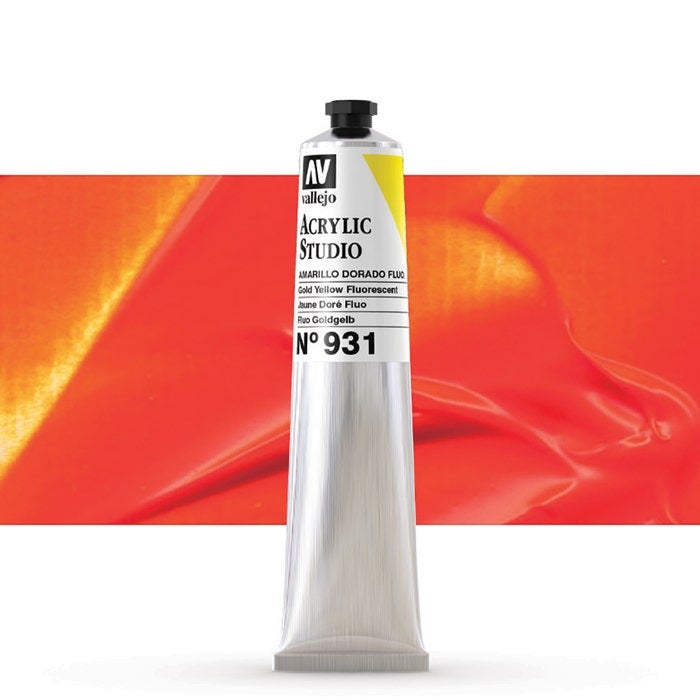 فاليجو طلاء أكريليك فلورسنت احترافي للفنانين والاستوديوهات - أصفر ذهبي فلورسنت، لون غنيّ ونابض بالحياة على القماش والخشب - 58 مل - Image 1