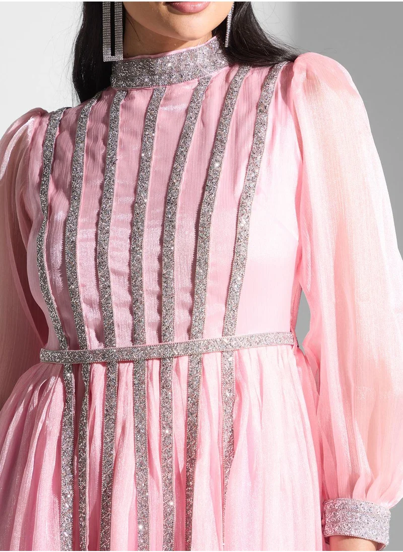 Golden Apple Embellished Puff Sleeve Dress