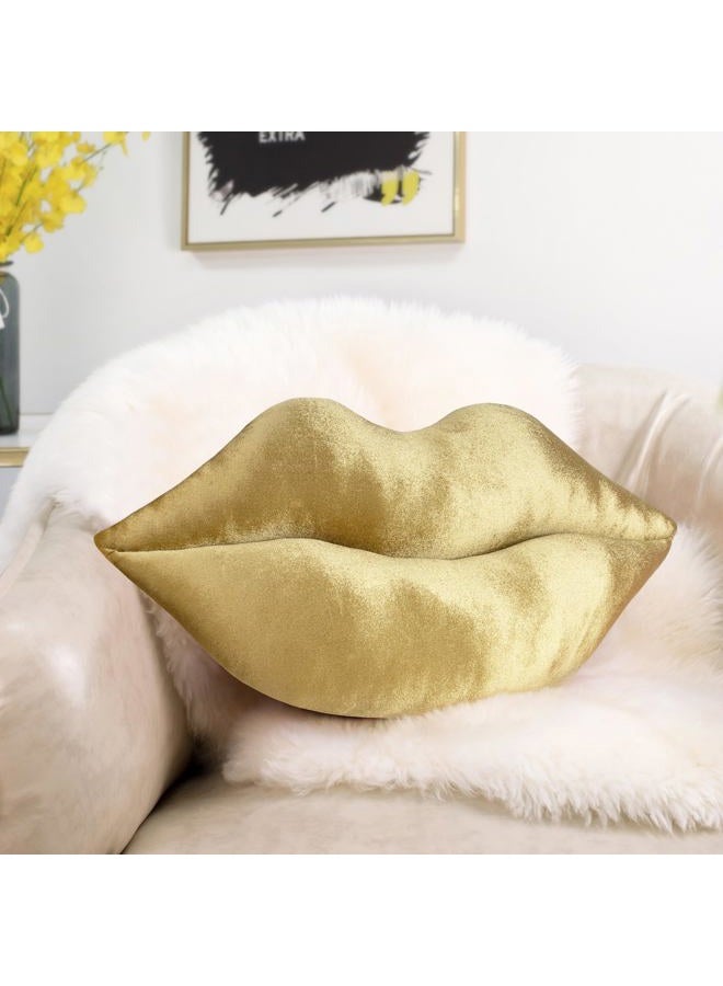 AELS 3D Large Lips Throw Pillows, Soft Decorative Love Pillows, Velvet Cute Pillow, 24 x 12 inches for Couch, Sofa, Bed, Living Room, Bedroom, Bronze Gold - Image 1