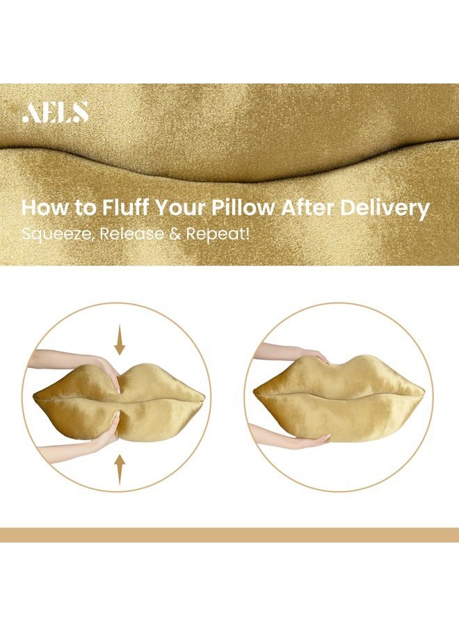 AELS 3D Large Lips Throw Pillows, Soft Decorative Love Pillows, Velvet Cute Pillow, 24 x 12 inches for Couch, Sofa, Bed, Living Room, Bedroom, Bronze Gold - Image 3