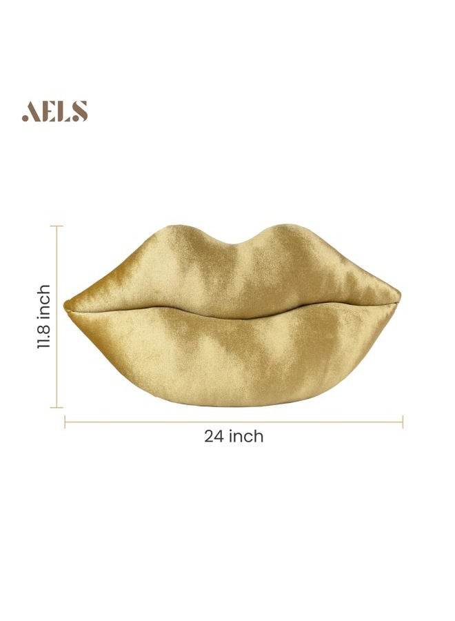 AELS 3D Large Lips Throw Pillows, Soft Decorative Love Pillows, Velvet Cute Pillow, 24 x 12 inches for Couch, Sofa, Bed, Living Room, Bedroom, Bronze Gold - Image 2