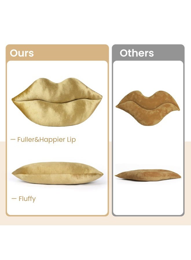 AELS 3D Large Lips Throw Pillows, Soft Decorative Love Pillows, Velvet Cute Pillow, 24 x 12 inches for Couch, Sofa, Bed, Living Room, Bedroom, Bronze Gold - Image 4