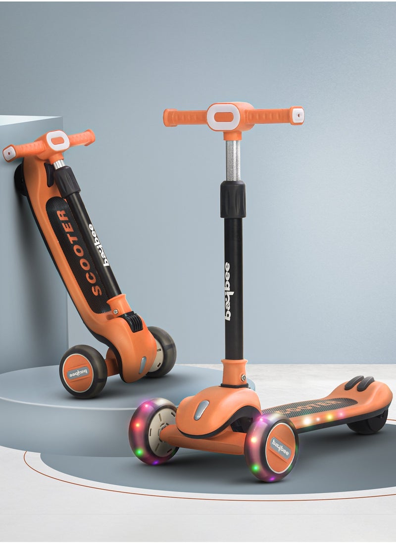 BAYBEE - Baybee Cruze Skate Scooter for Kids 3 Wheel Kids Scooter with 3 Height Adjustable Baby Scooter with LED PU Wheels, Light & Music Kick Scooter for Baby Scooter for Kids 3 to 8 Years Boy Girl Orange - Image 1