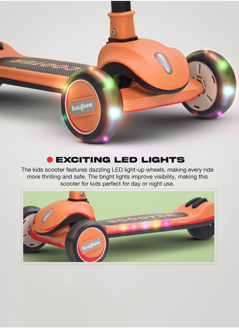 BAYBEE - Baybee Cruze Skate Scooter for Kids 3 Wheel Kids Scooter with 3 Height Adjustable Baby Scooter with LED PU Wheels, Light & Music Kick Scooter for Baby Scooter for Kids 3 to 8 Years Boy Girl Orange - Image 1