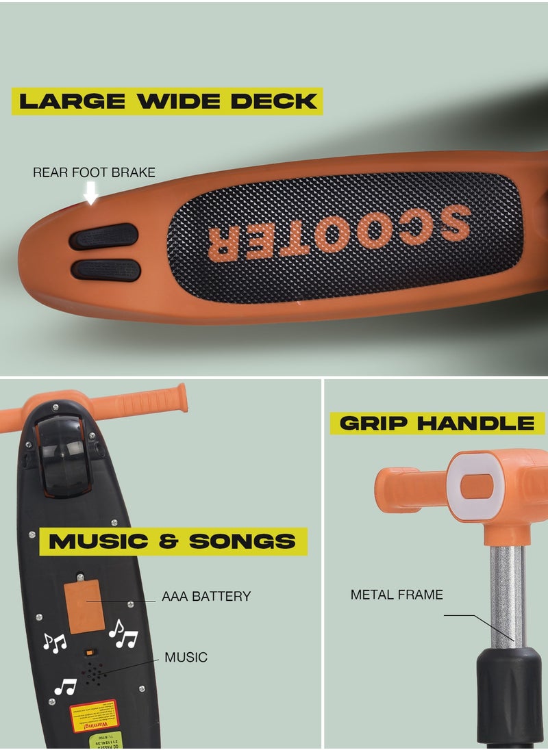 BAYBEE - Baybee Cruze Skate Scooter for Kids 3 Wheel Kids Scooter with 3 Height Adjustable Baby Scooter with LED PU Wheels, Light & Music Kick Scooter for Baby Scooter for Kids 3 to 8 Years Boy Girl Orange - Image 1