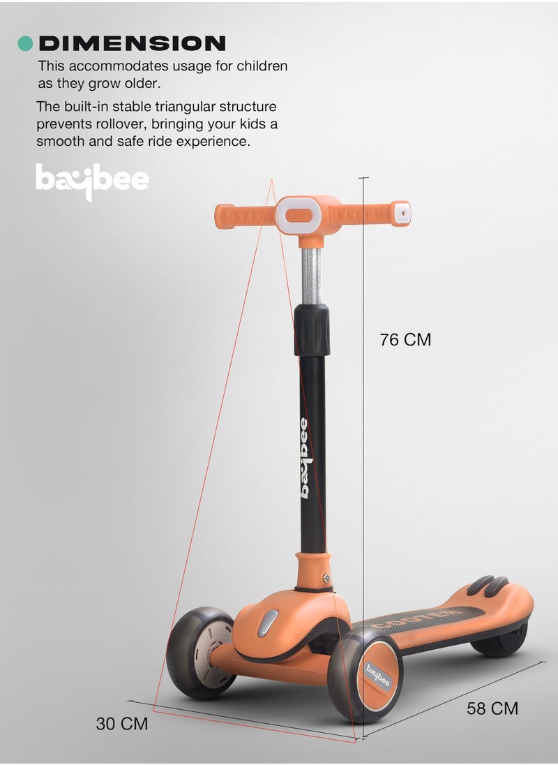 BAYBEE - Baybee Cruze Skate Scooter for Kids 3 Wheel Kids Scooter with 3 Height Adjustable Baby Scooter with LED PU Wheels, Light & Music Kick Scooter for Baby Scooter for Kids 3 to 8 Years Boy Girl Orange - Image 1