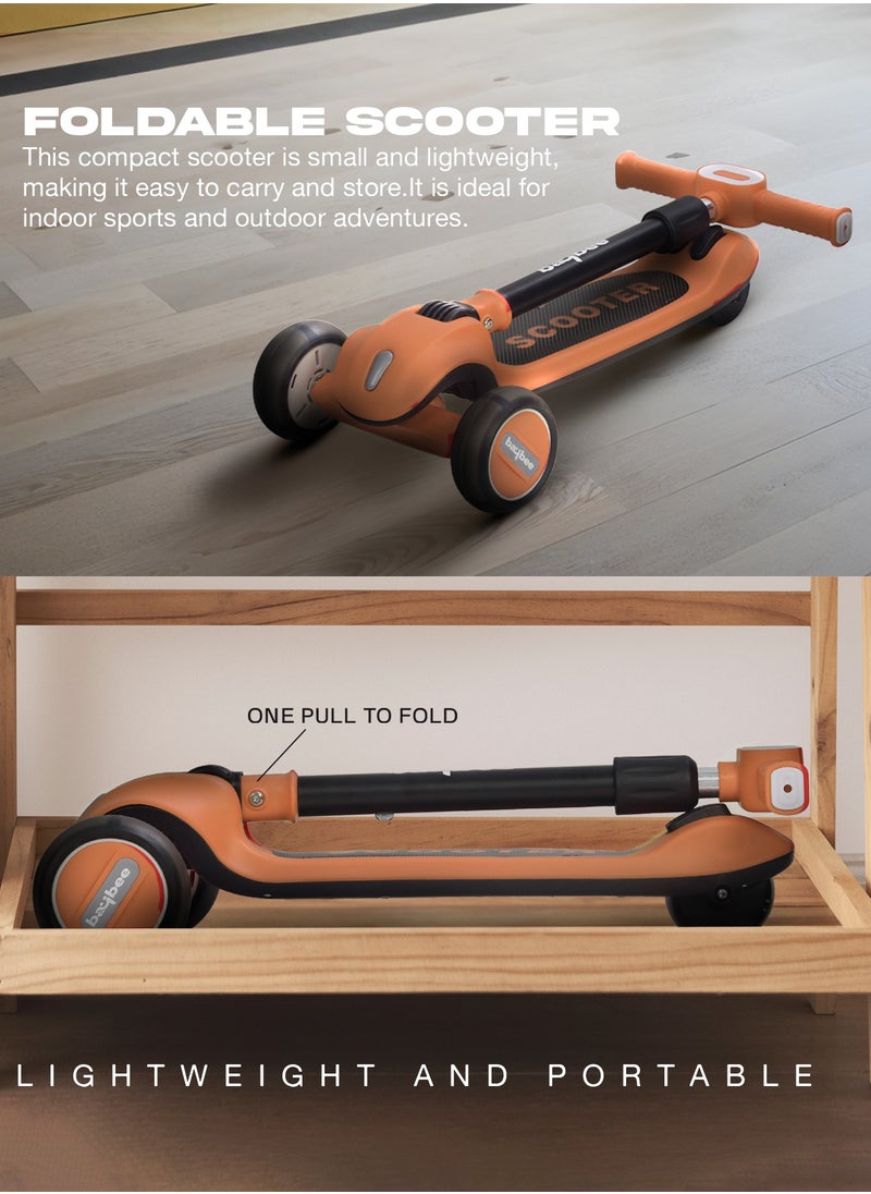 BAYBEE - Baybee Cruze Skate Scooter for Kids 3 Wheel Kids Scooter with 3 Height Adjustable Baby Scooter with LED PU Wheels, Light & Music Kick Scooter for Baby Scooter for Kids 3 to 8 Years Boy Girl Orange - Image 1