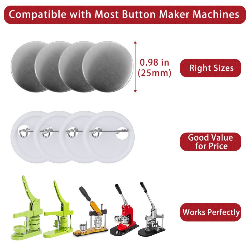 Onemorello 200 Sets Button Maker Supplies, 0.98 inch / 25mm Button Parts Buttons Supplies, Approx. 1 in Blank Badge Parts with Blank Paper for Buttons Maker Machine Pin Maker Press - Image 3