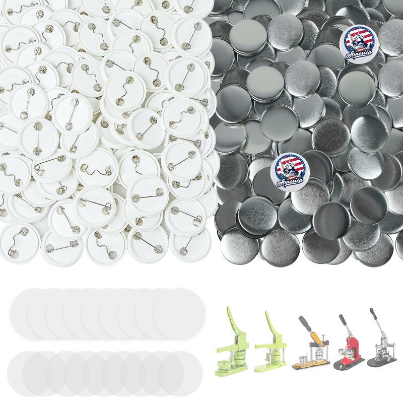 Onemorello 200 Sets Button Maker Supplies, 0.98 inch / 25mm Button Parts Buttons Supplies, Approx. 1 in Blank Badge Parts with Blank Paper for Buttons Maker Machine Pin Maker Press - Image 1