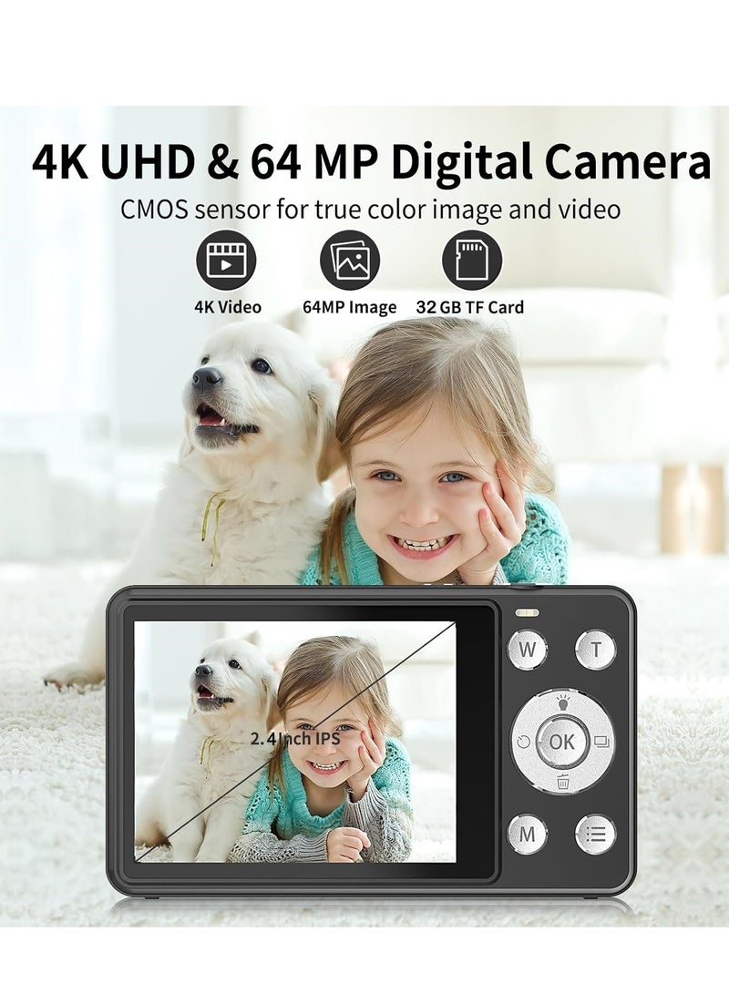 Kiboule Digital Camera 64MP Digital Video Camera 2.4 Inch Screen 18X Digital Zoom Built-in Battery with 32GB SD Card  Birthday Gift for Teens Students Friends - Image 3