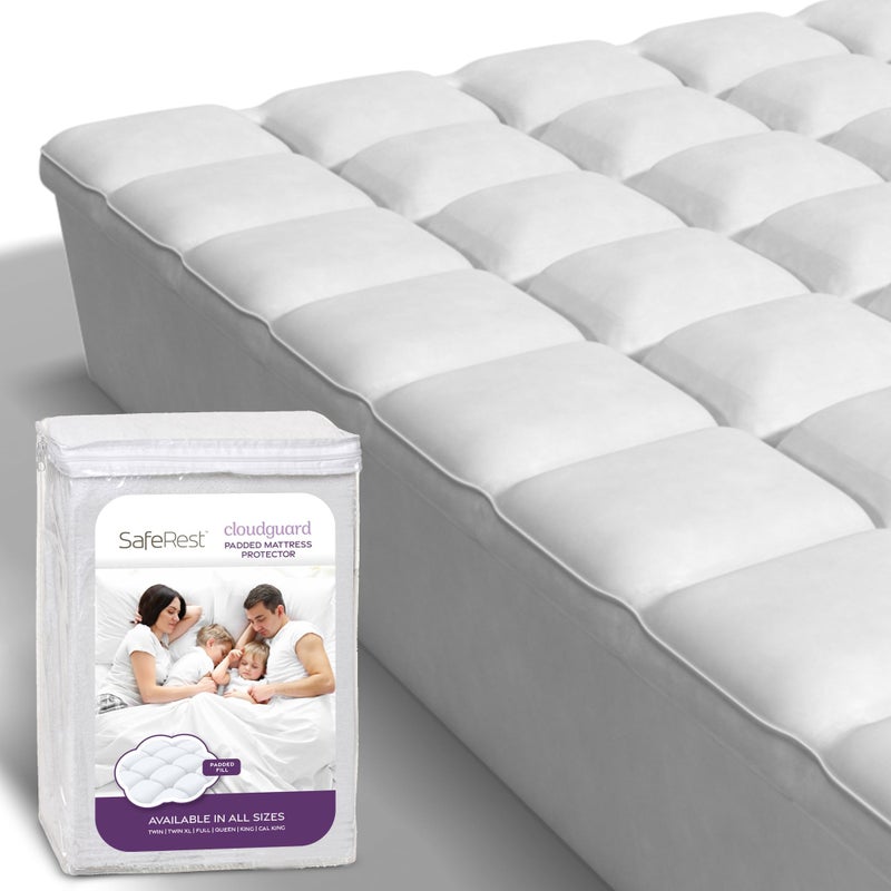 SafeRest CloudGuard - Full Size Hybrid Mattress Protector & Pad (Extra Padded) - Waterproof Quilted Pillow Top Mattress Cover - Thick, Plush & Fitted Mattress Topper for Bed - Image 1