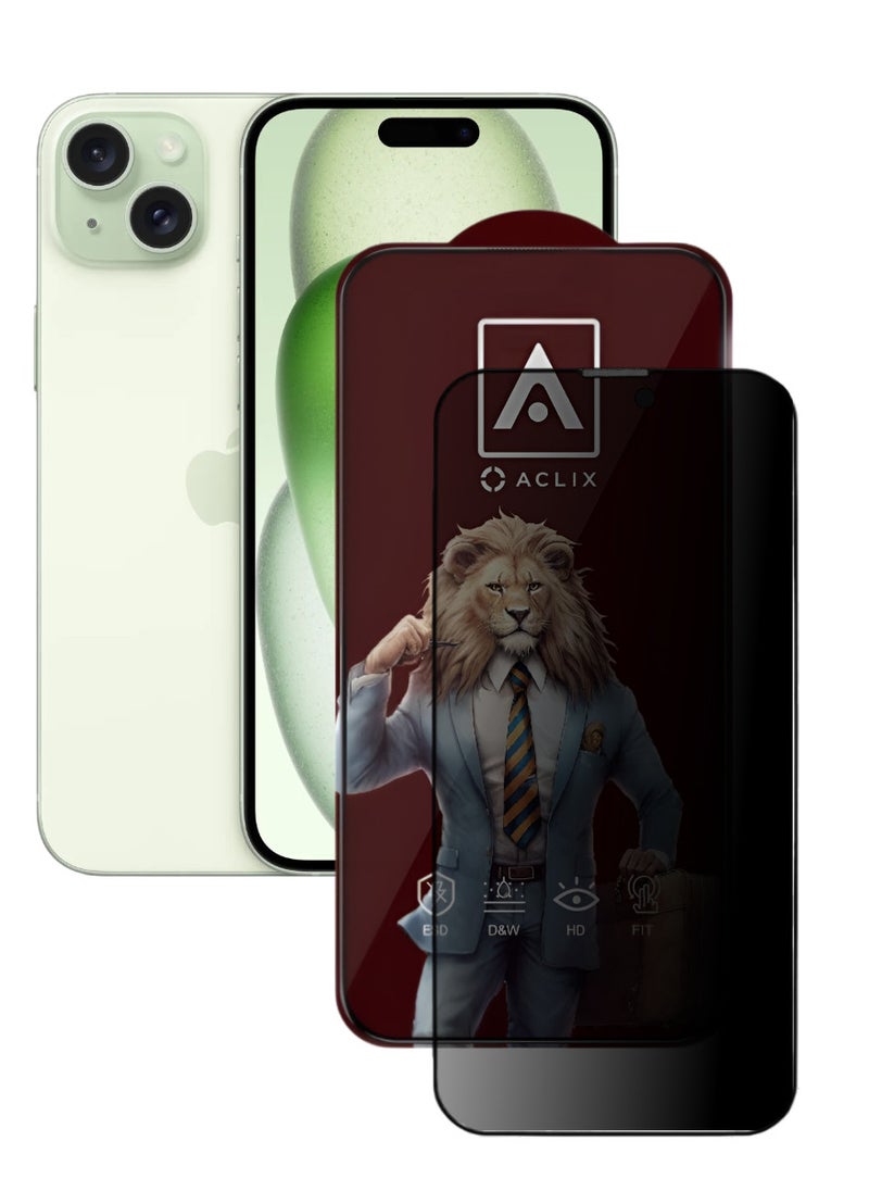 ACLIX Antistatic ESD Dustof Premium Quality High Definition Anti-Spy Privacy Tempered Glass Screen tector Designed For  iPhone 15 Plus - Image 1