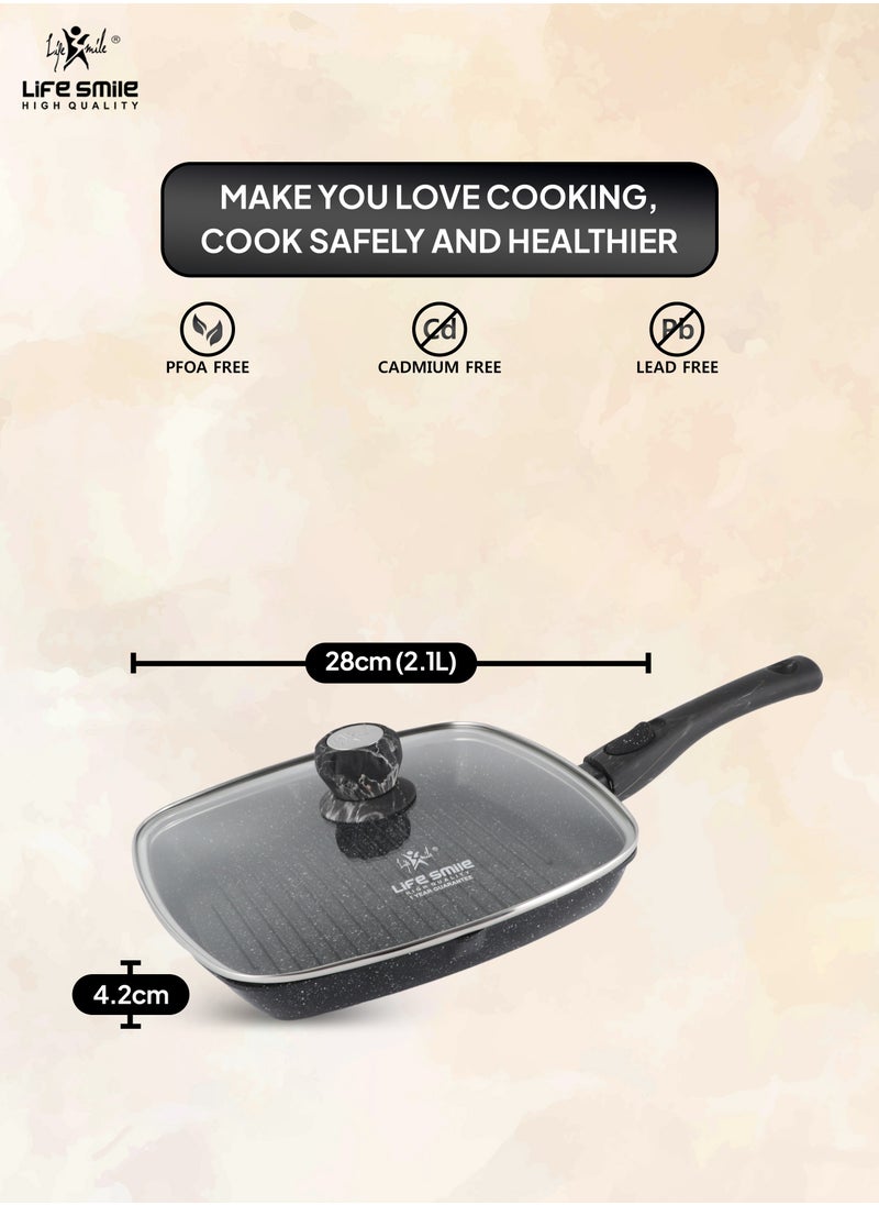 Life Smile Granite Coated Non-Stick Grill Pan with Stay Cool Easy Removable Handles for Stove Tops, Square Big Grill Skillet Steak Pan for Indoor & Outdoor Gas Grill Camping & BBQ - 100% PFOA & PFAS Free  - Image 3