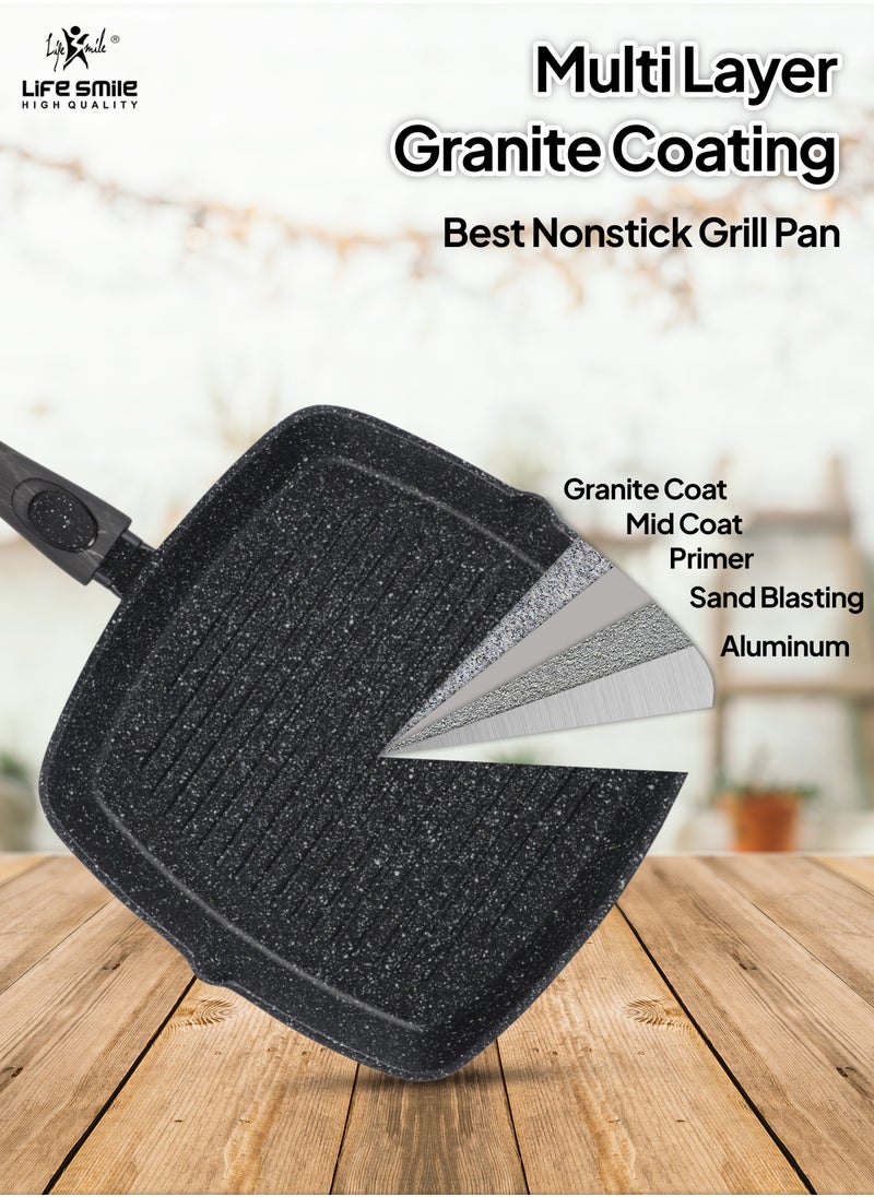 Life Smile Granite Coated Non-Stick Grill Pan with Stay Cool Easy Removable Handles for Stove Tops, Square Big Grill Skillet Steak Pan for Indoor & Outdoor Gas Grill Camping & BBQ - 100% PFOA & PFAS Free  - Image 4