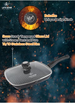 Life Smile Granite Coated Non-Stick Grill Pan with Stay Cool Easy Removable Handles for Stove Tops, Square Big Grill Skillet Steak Pan for Indoor & Outdoor Gas Grill Camping & BBQ - 100% PFOA & PFAS Free  - Image 5
